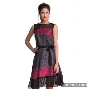Desigual Giordin Illusion Beaded Paisley Dress Fit Flare Sleeveless Black XS